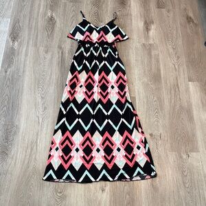 Trixxi Black Maxi Dress with Pink and Mint Geometric Print